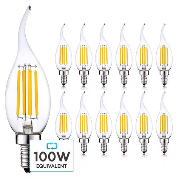 CA11 LED Light Bulb 7W (100W Equivalent) 800LM 3000K Soft White Dimmable E12 Candelabra Base 12-Pack, Luxrite, Mfr#: LR21635-12PK